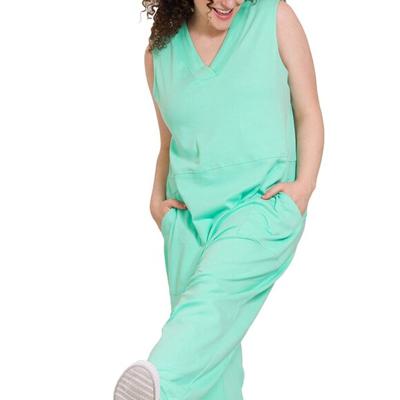 Boutique Pants - #414 PLUS SLEEVELESS HAREM JUMPSUIT WITH POCKETS